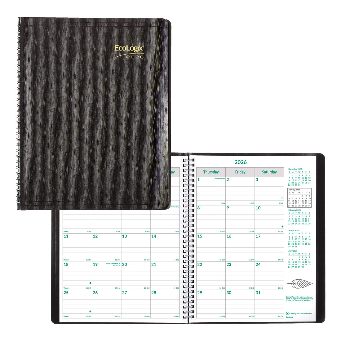 Brownline EcoLogix Monthly Planner 2026, English, Black CB435W.BLK-26