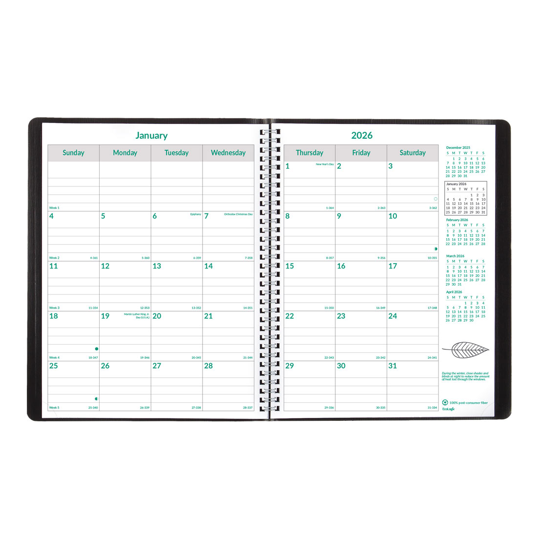 Brownline EcoLogix Monthly Planner 2026, English, Black CB435W.BLK-26