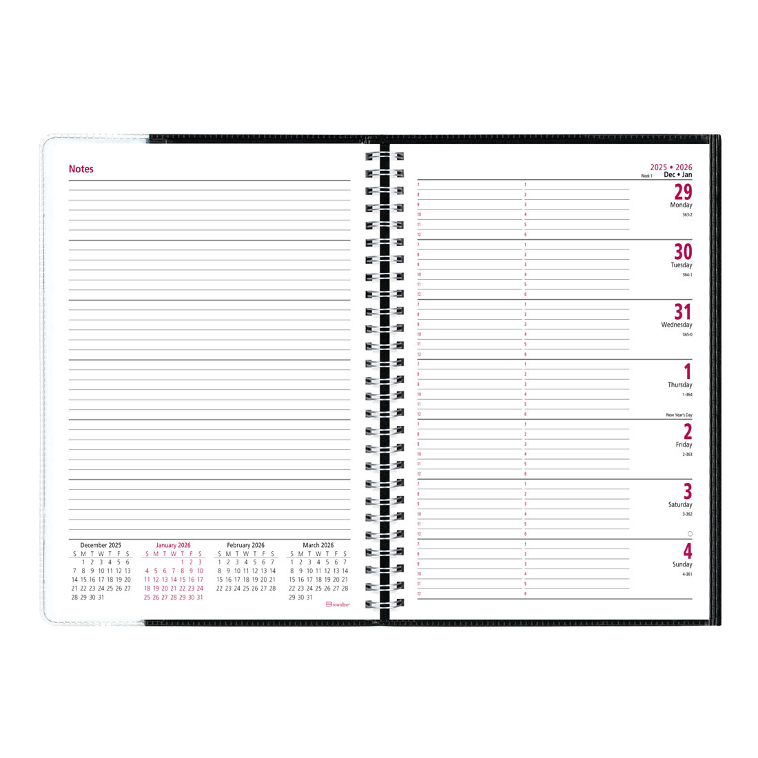 Brownline Pre-Vu Weekly Planner 2026, English, Tri-Fold Cover, Black CB920.BLK-26