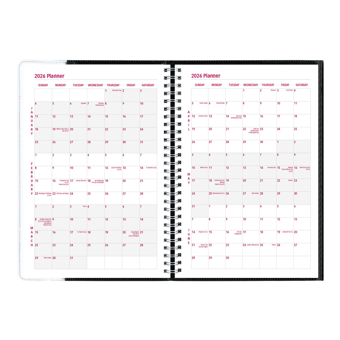 Brownline Pre-Vu Weekly Planner 2026, English, Tri-Fold Cover, Black CB920.BLK-26