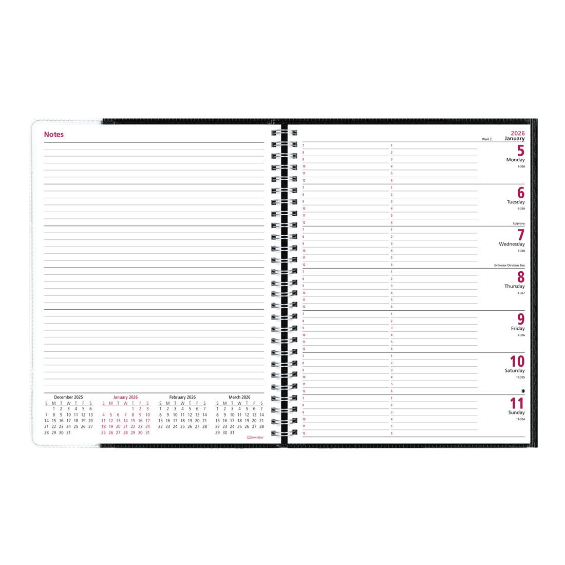 Brownline Pre-Vu Weekly Planner 2026, English, Tri-Fold Cover, Black CB925.BLK-26