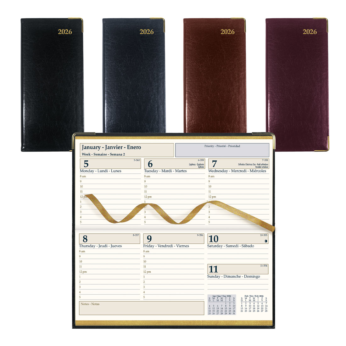 Brownline Executive Weekly Pocket Planner 2026, Trilingual, Assorted Colours CBE306.ASX-26