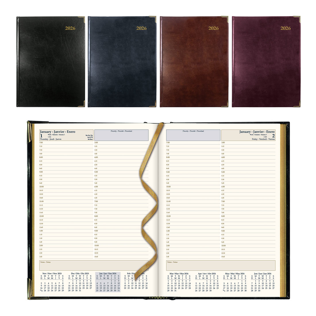 Brownline Executive Daily Planner 2026, Trilingual, Assorted Colours CBE514.ASX-26