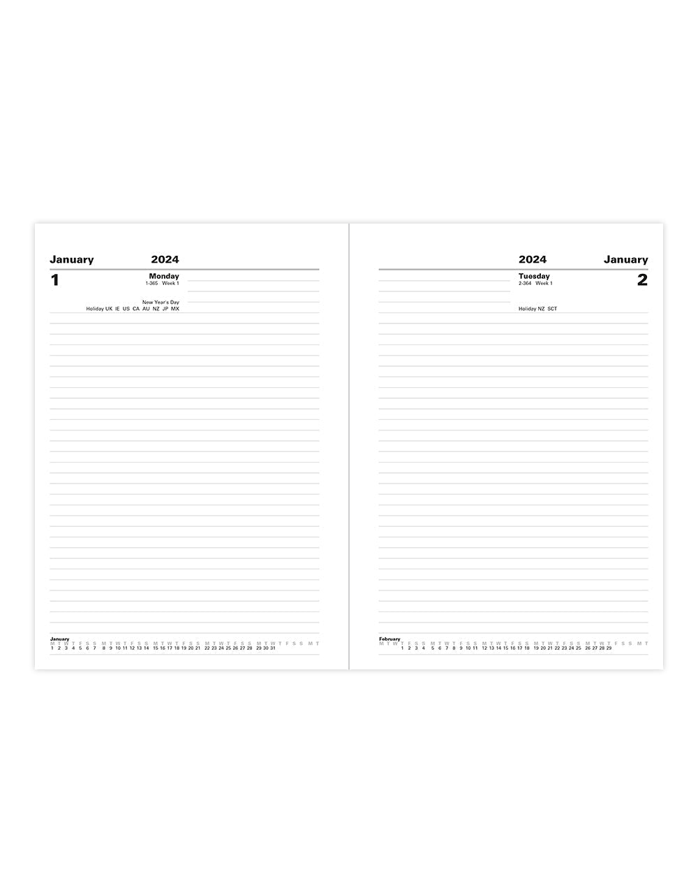Standard A5 Day to a Page Diary 2024 - English#colour_black