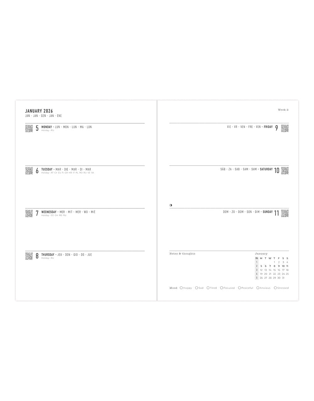 Letts of London Spring Valley A5 Week to View Planner 2026 - Multilanguage Green 26-082376 #colour_spring-valley-green