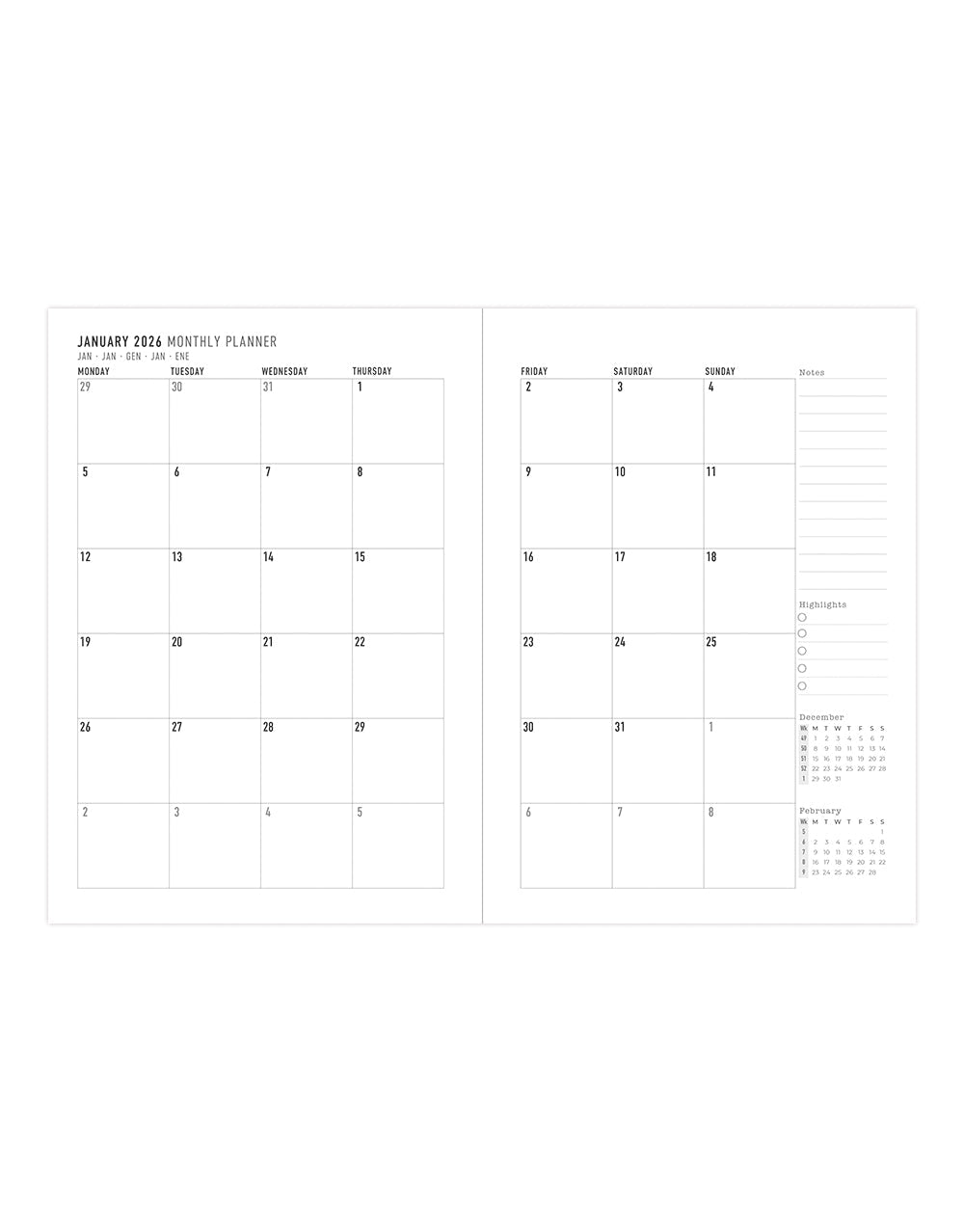 Letts of London Titanium A5 Week to View Planner 2026 - Multilanguage Charcoal 26-082582 #colour_charcoal