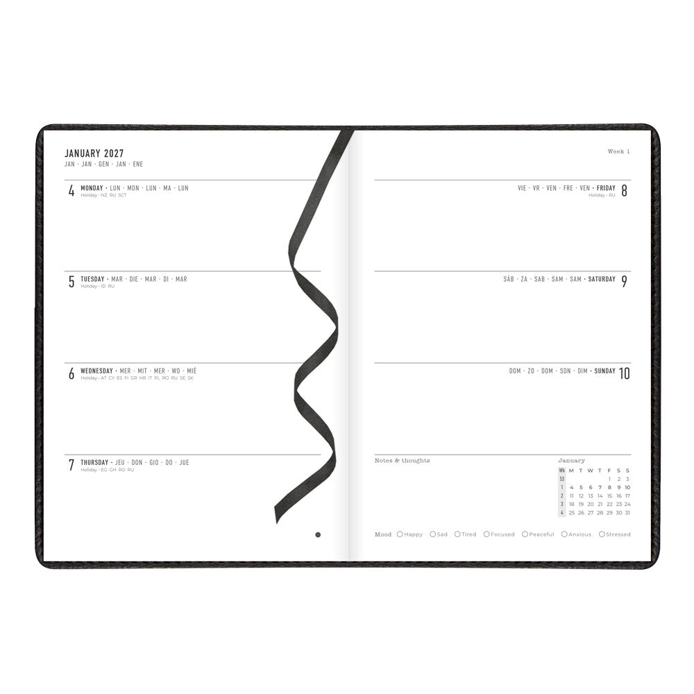 Letts A5 Weekly Planner, Milano, 2027 Black 27-080569 27-080569 #colour_black