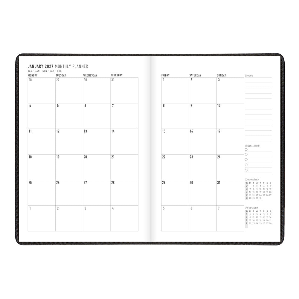 Letts A5 Weekly Planner, Milano, 2027 Black 27-080569 27-080569 #colour_black