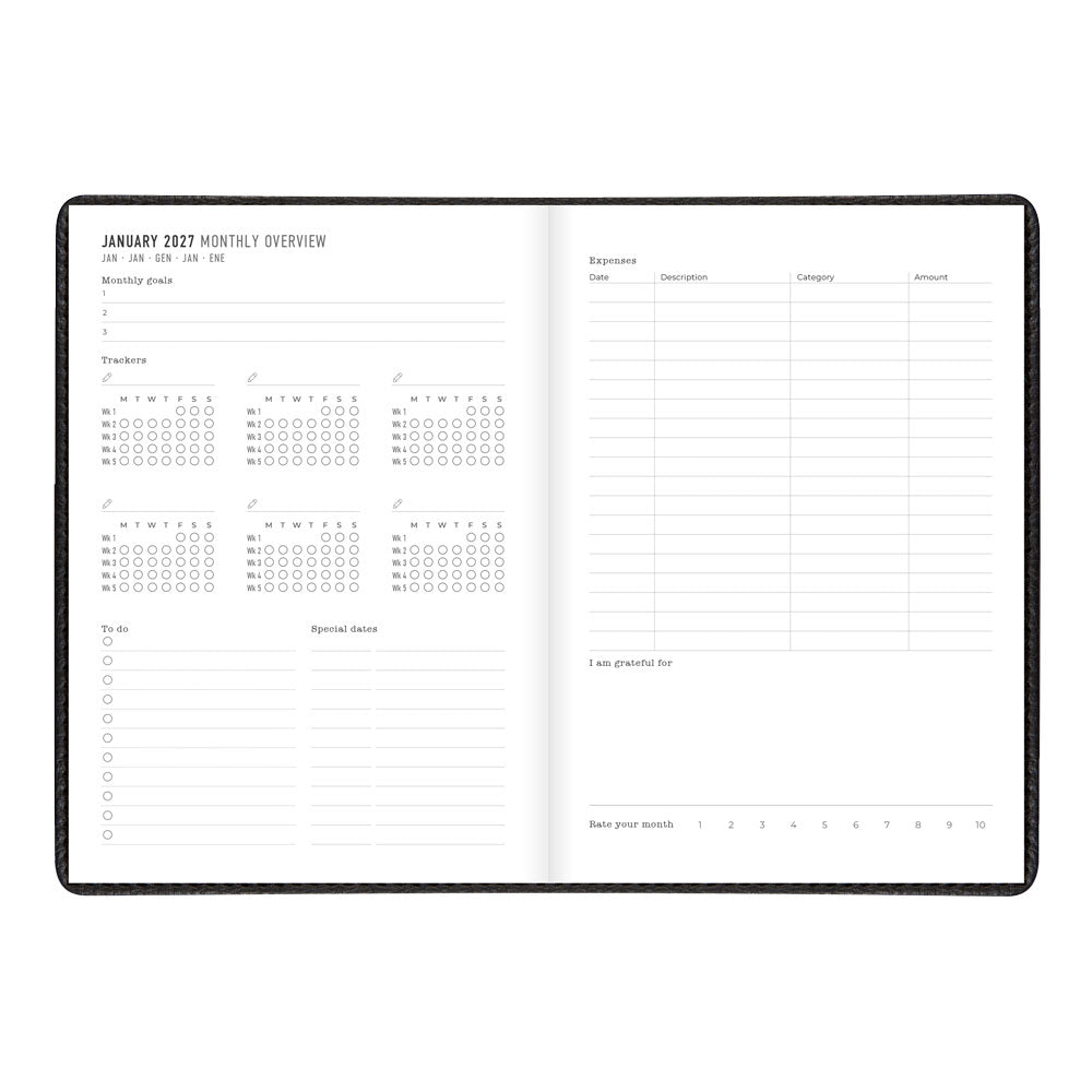 Letts A5 Weekly Planner, Milano, 2027 Black 27-080569 27-080569 #colour_black