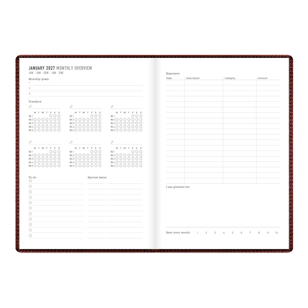 Letts A5 Weekly Planner, Milano, 2027 Chocolate 27-081170 27-081170 #colour_chocolate