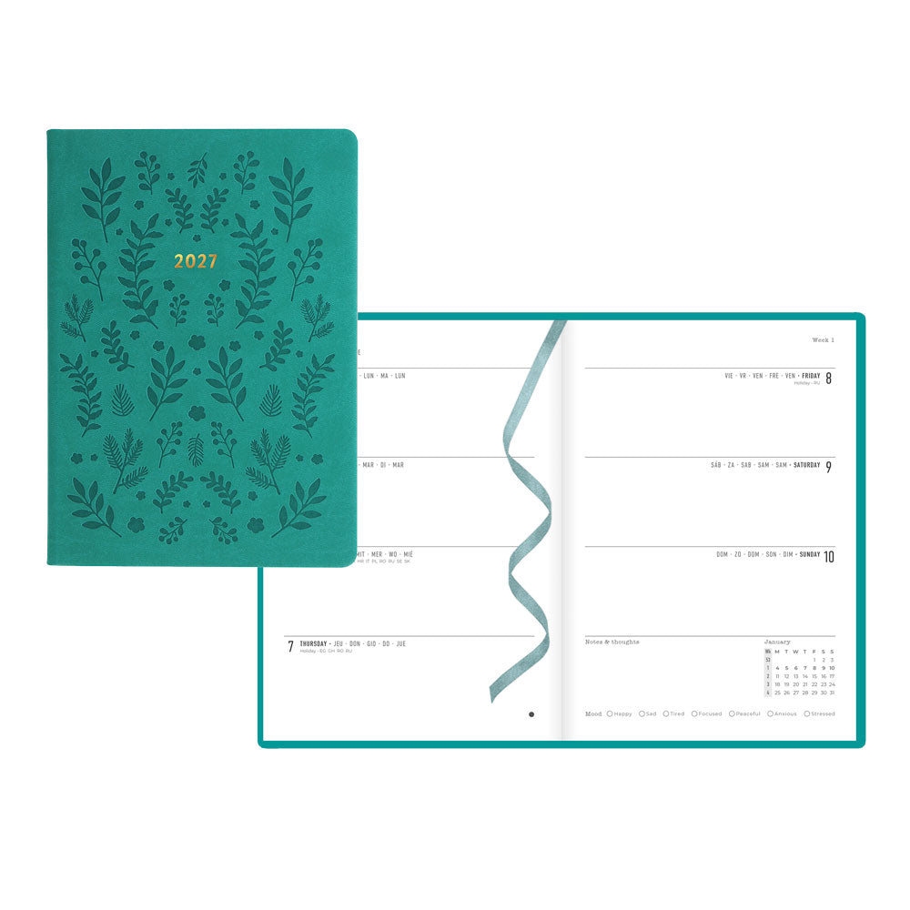 Letts A5 Weekly Planner, Woodland, 2027 Green 27-082161 27-082161 #colour_woodland-green
