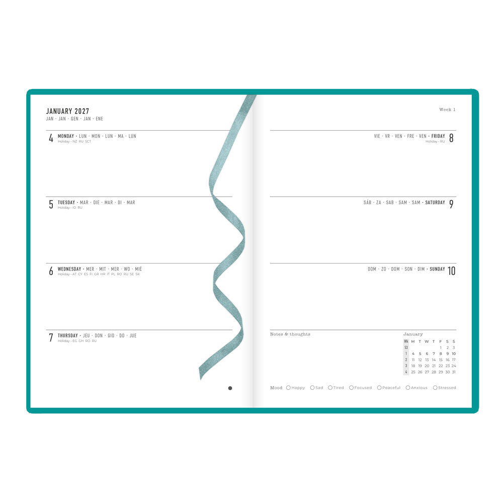 Letts A5 Weekly Planner, Woodland, 2027 Green 27-082161 27-082161 #colour_woodland-green