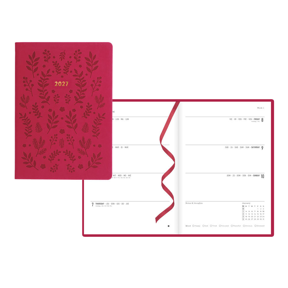 Letts A5 Weekly Planner, Woodland, 2027 Pink 27-082162 27-082162 #colour_woodland-pink