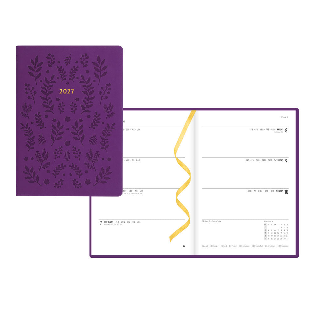 Letts A5 Weekly Planner, Woodland, 2027 Purple 27-082163 27-082163 #colour_woodland-purple