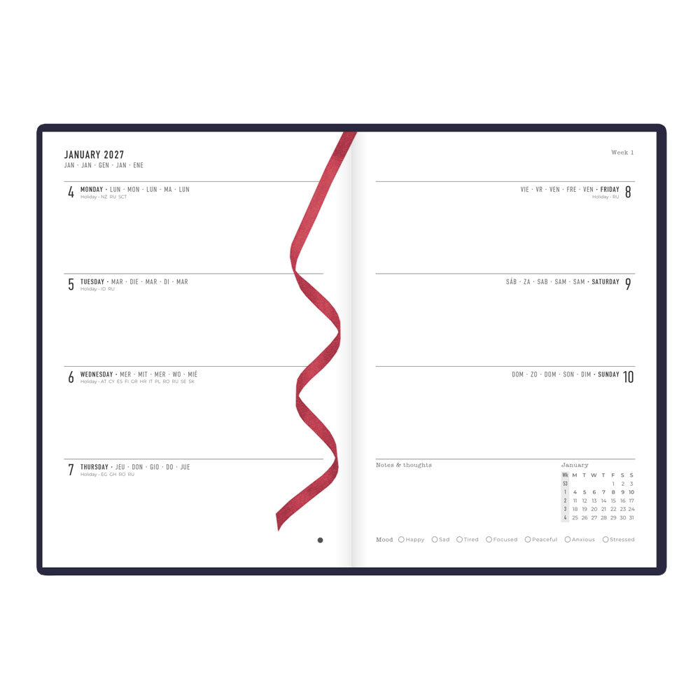 Letts A5 Weekly Planner, Woodland, 2027 Navy 27-082165 27-082165 #colour_woodland-navy