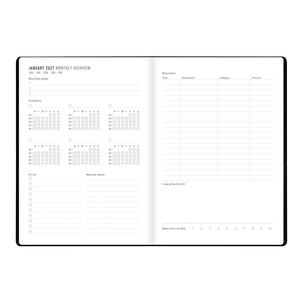 Letts A5 Weekly Planner, Oslo, 2027 Black 27-082335 27-082335 #colour_black