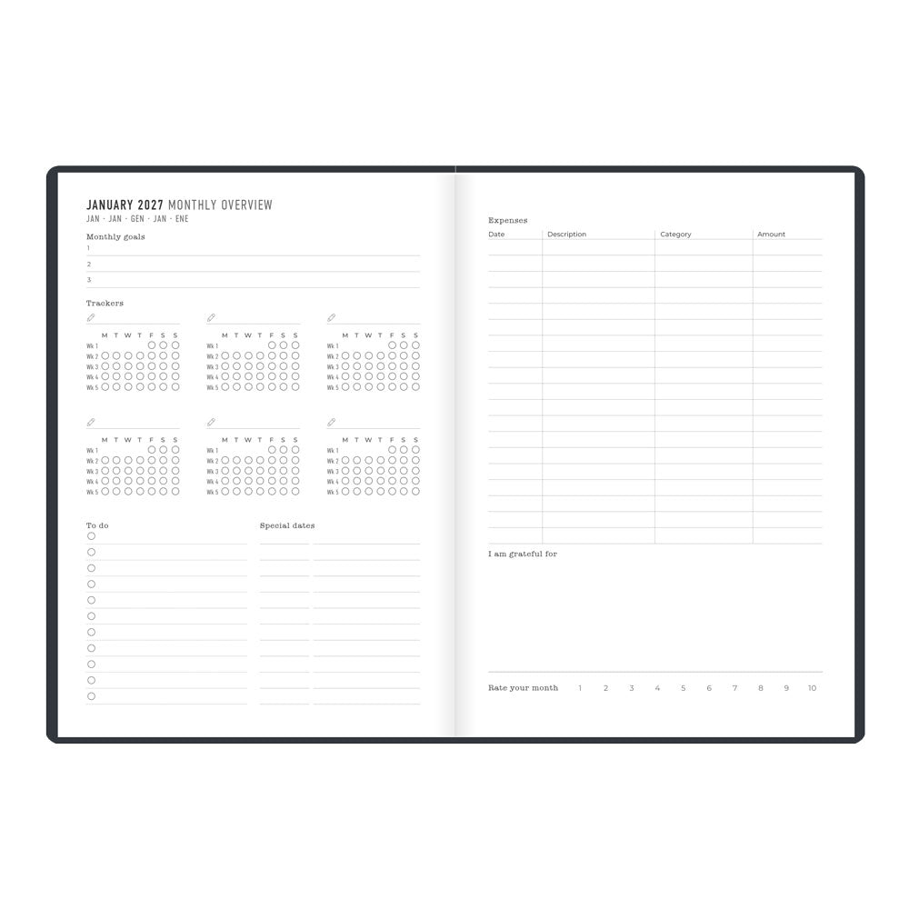 Letts A5 Weekly Planner, Inspire, 2027 Charcoal 27-082486 27-082486 #colour_charcoal