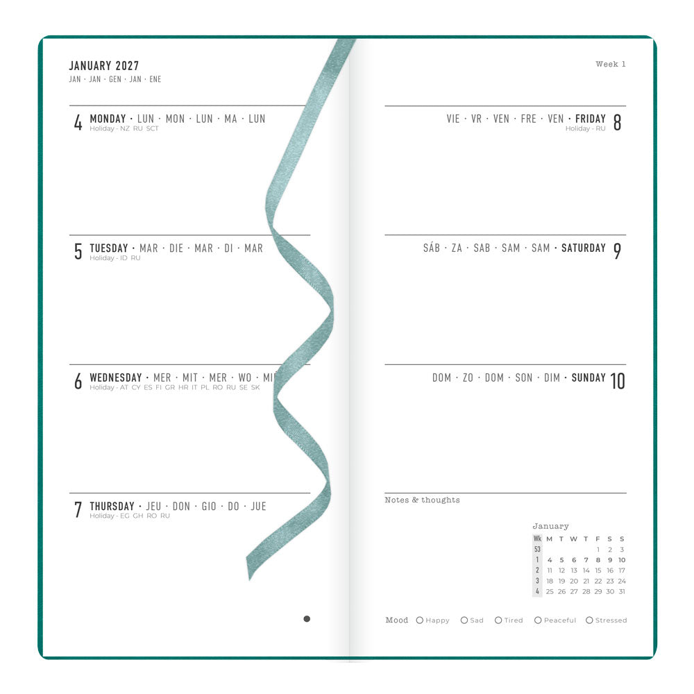 Letts Slim Weekly Planner, Woodland, 2027 Green 27-082545 27-082545 #colour_woodland-green