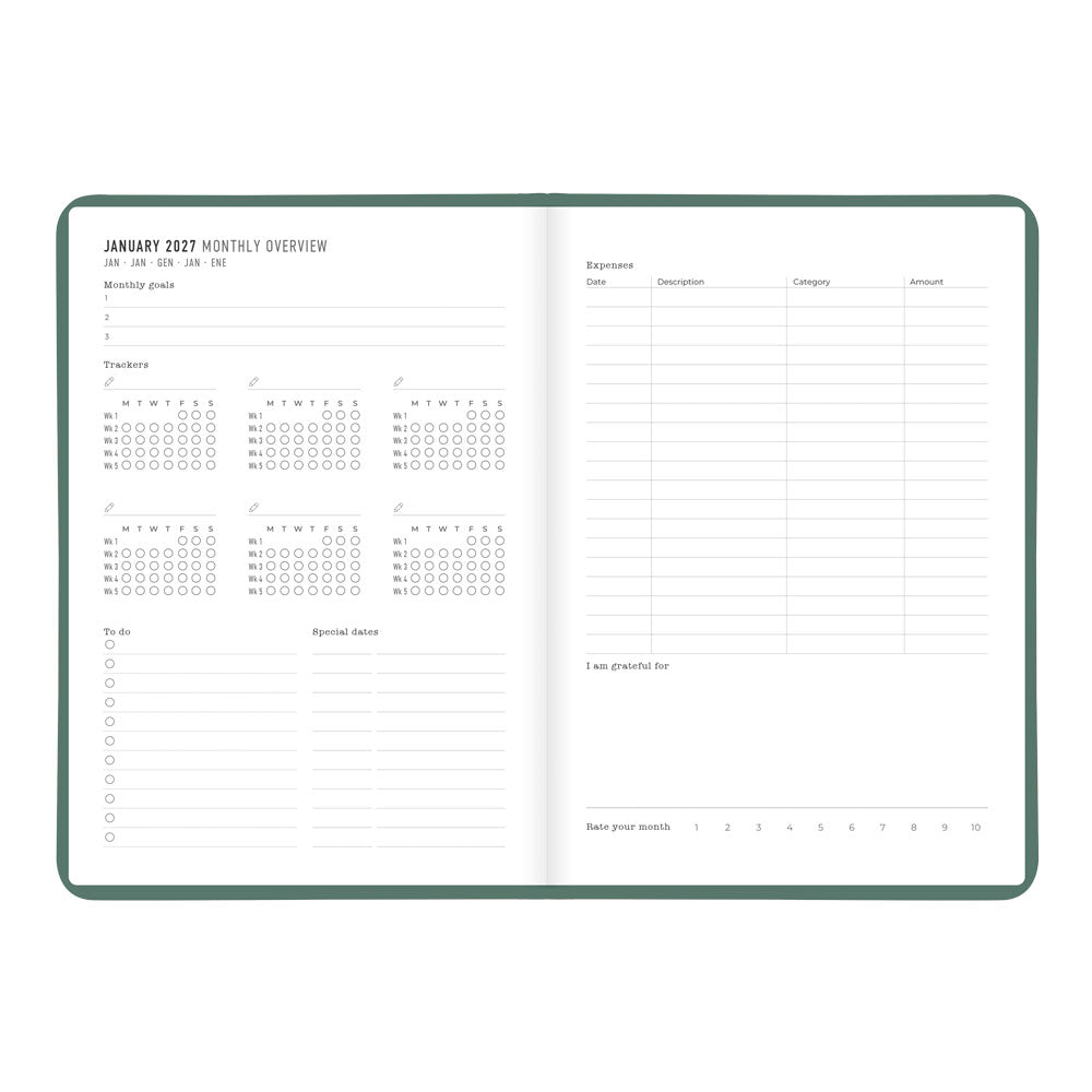 Letts A5 Weekly Planner, Conscious, 2027 Pine 27-082553 27-082553 #colour_pine