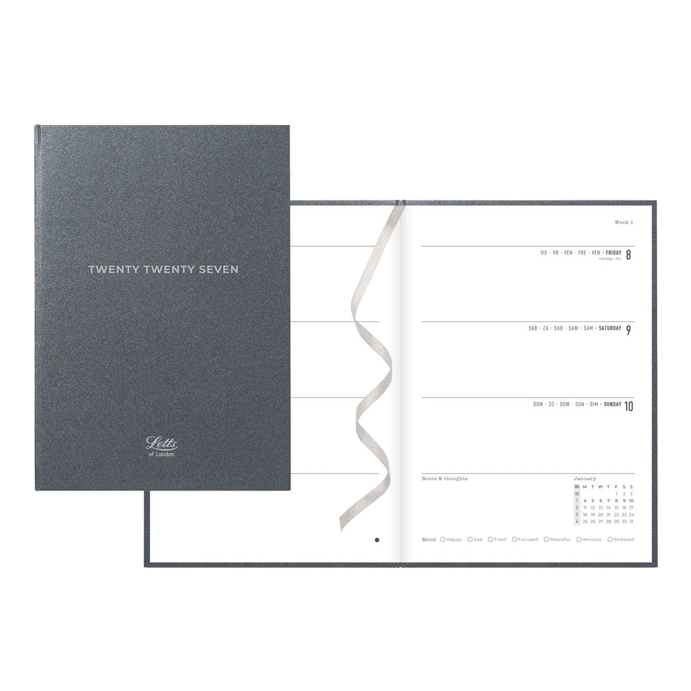 Letts A5 Weekly Planner, Titanium, 2027 Charcoal 27-082582 27-082582 #colour_charcoal