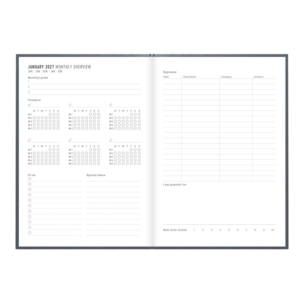 Letts A5 Weekly Planner, Titanium, 2027 Charcoal 27-082582 27-082582 #colour_charcoal