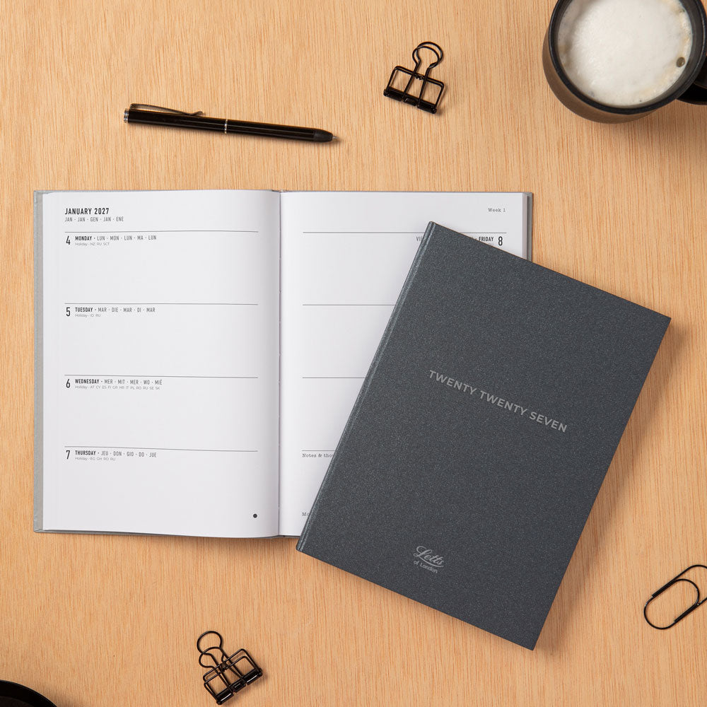 Letts A5 Weekly Planner, Titanium, 2027 Silver 27-082583 27-082583 #colour_silver