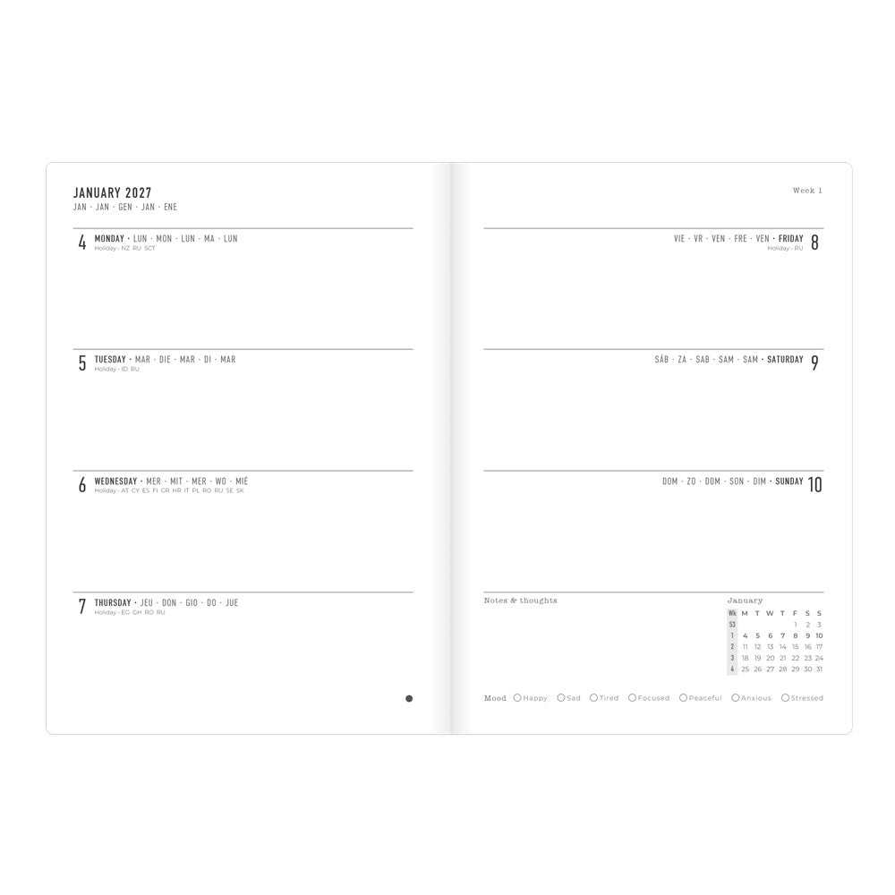 Letts A5 Weekly Planner, Denim, Multilanguage, 2027 27-082644 #colour_denim-blue