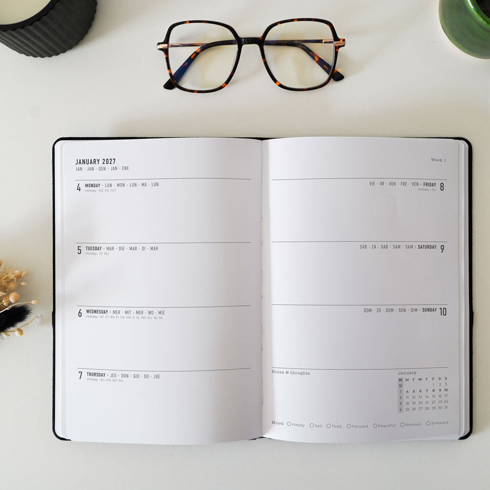 Letts A5 Weekly Planner, Denim, Multilanguage, 2027 27-082645 #colour_denim-light-wash