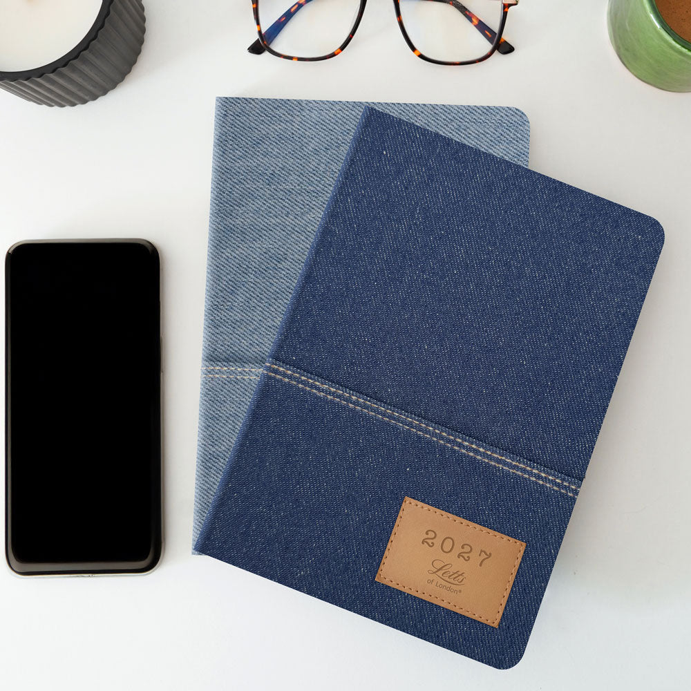 Letts A5 Weekly Planner, Denim, Multilanguage, 2027 27-082645 #colour_denim-light-wash