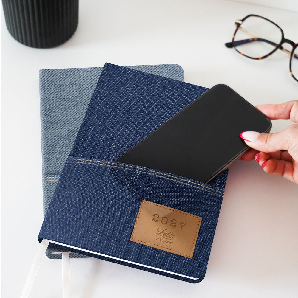 Letts A5 Weekly Planner, Denim, Multilanguage, 2027 27-082645 #colour_denim-light-wash