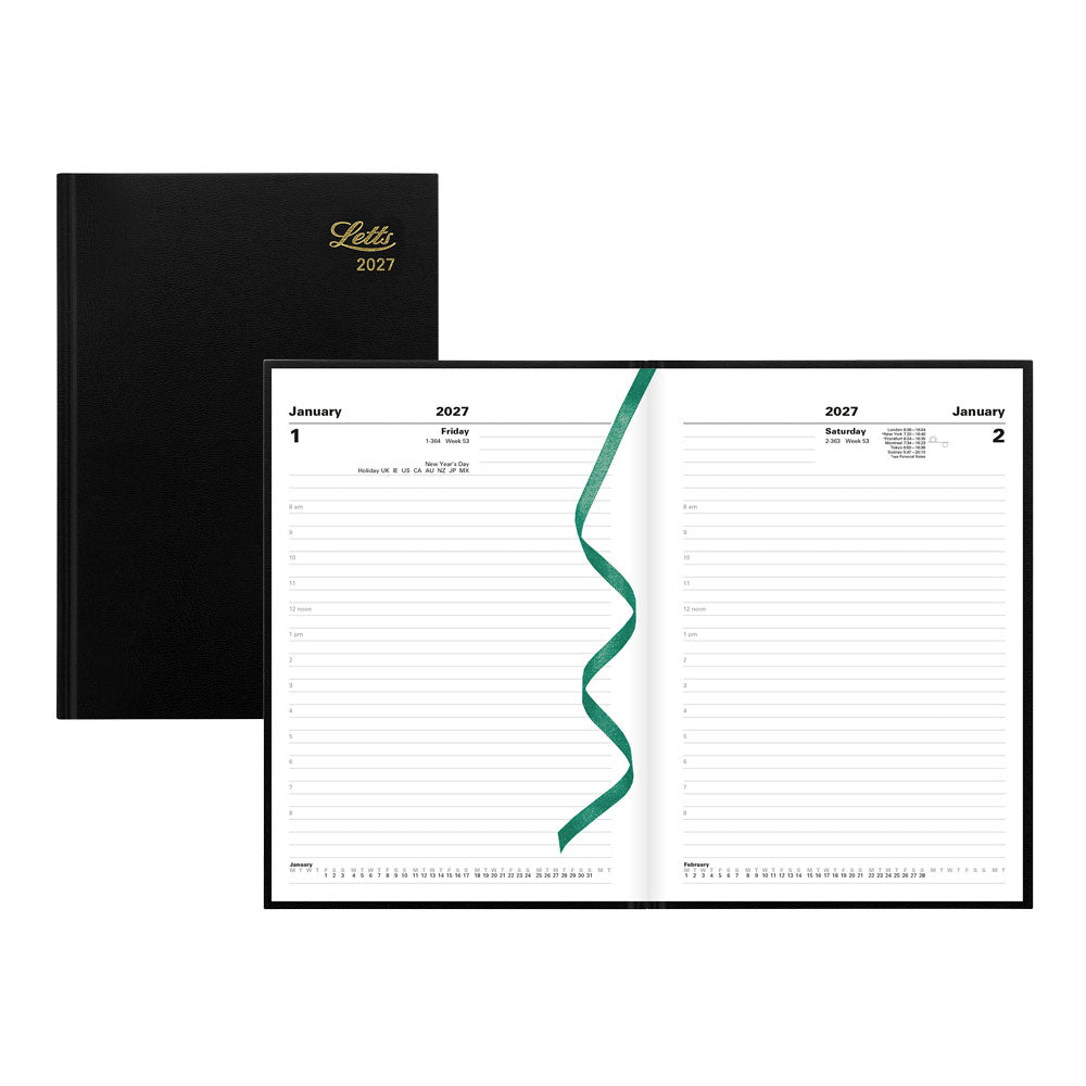 Letts A5 Daily Appointment Book, Standard, English, 2027 27-C10XBK #colour_black