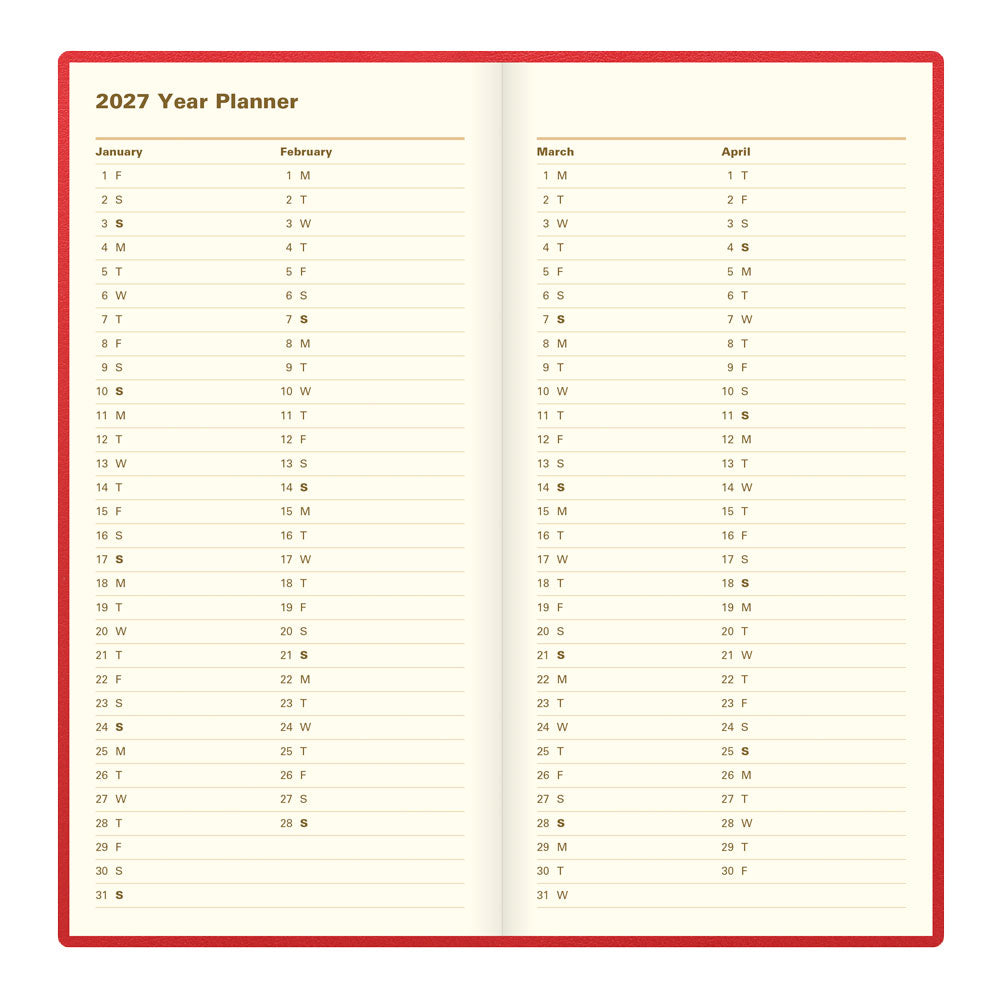 Letts Slim Weekly Planner, Belgravia, English, 2027 27-C33SURD #colour_red