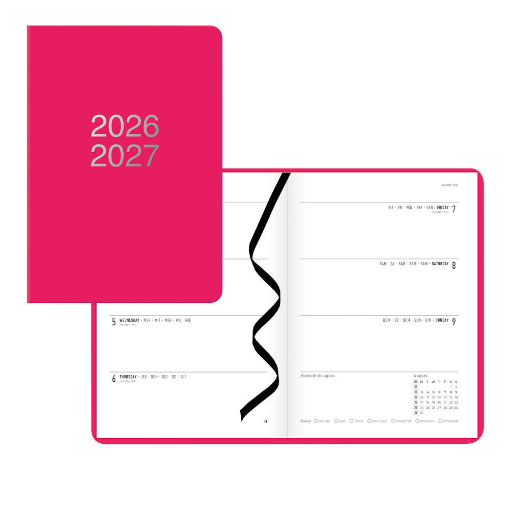 Letts of London Dazzle Academic Weekly Planner, A5, 2026 - 2027 - Multilingual 27-030358 #colour_dazzle-pink