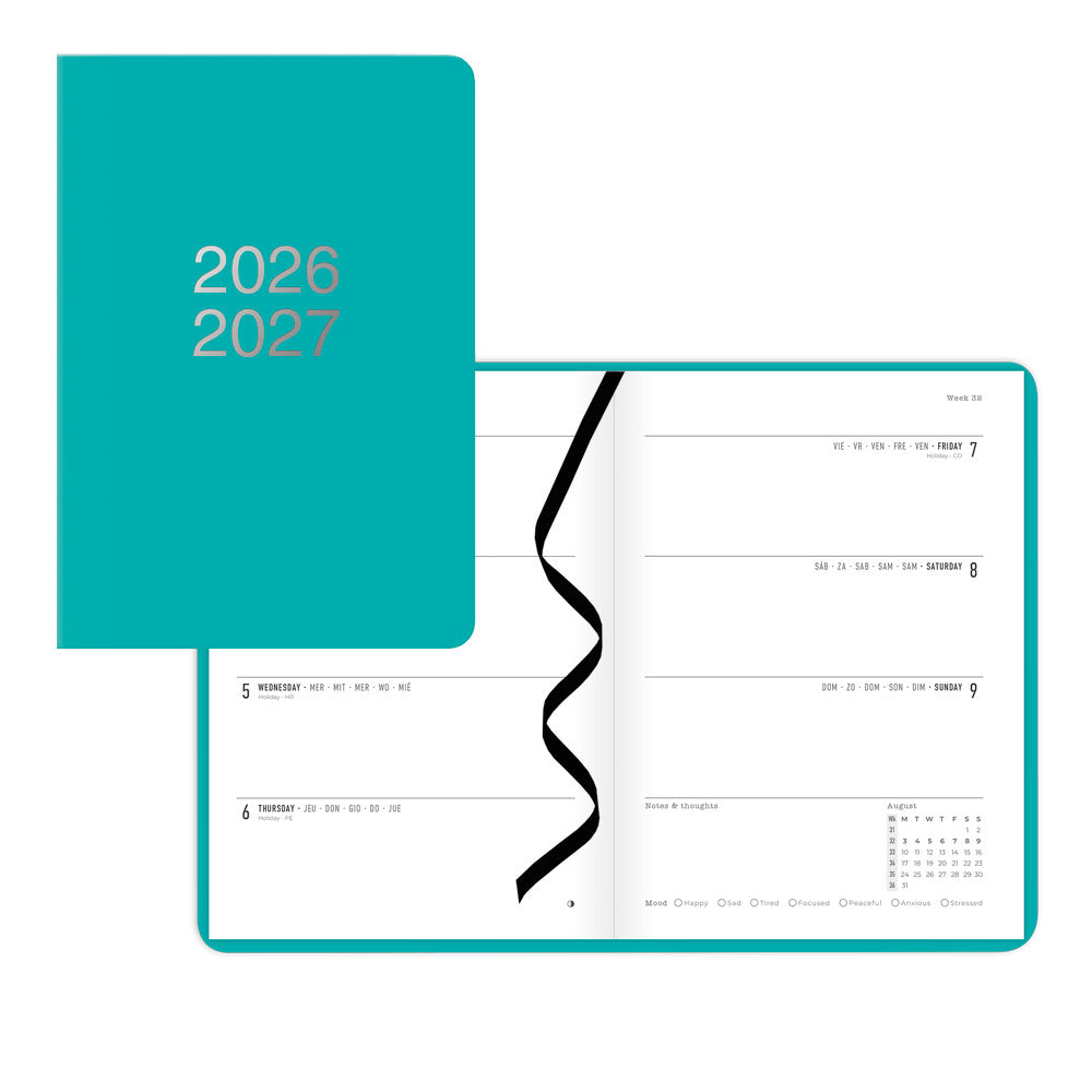 Letts of London Dazzle Academic Weekly Planner, A5, 2026 - 2027 - Multilingual 27-030613 #colour_turquoise