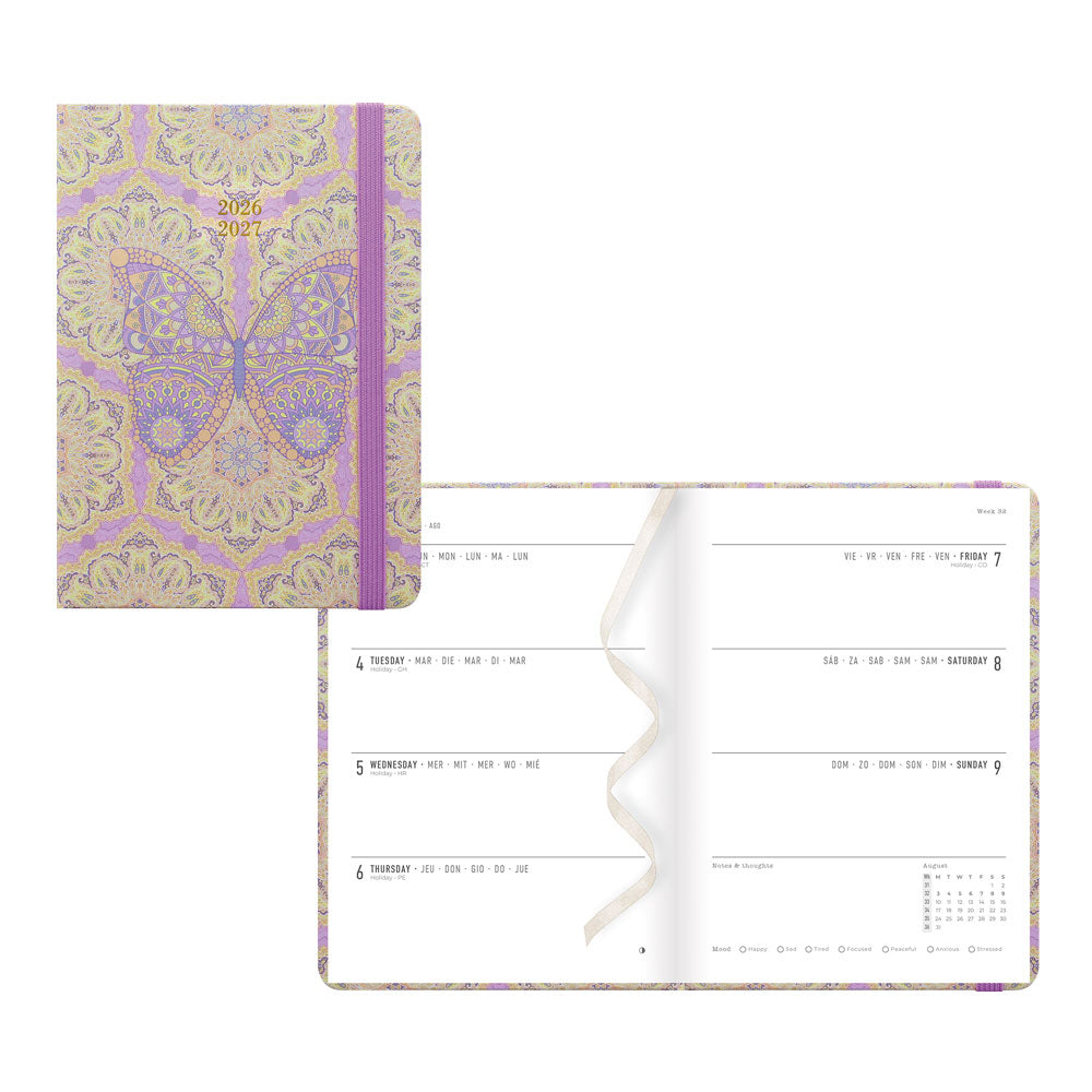 Letts of London Paisley Academic Weekly Planner, A6, 2026 - 2027 - Multilingual 27-030851 #colour_butterfly