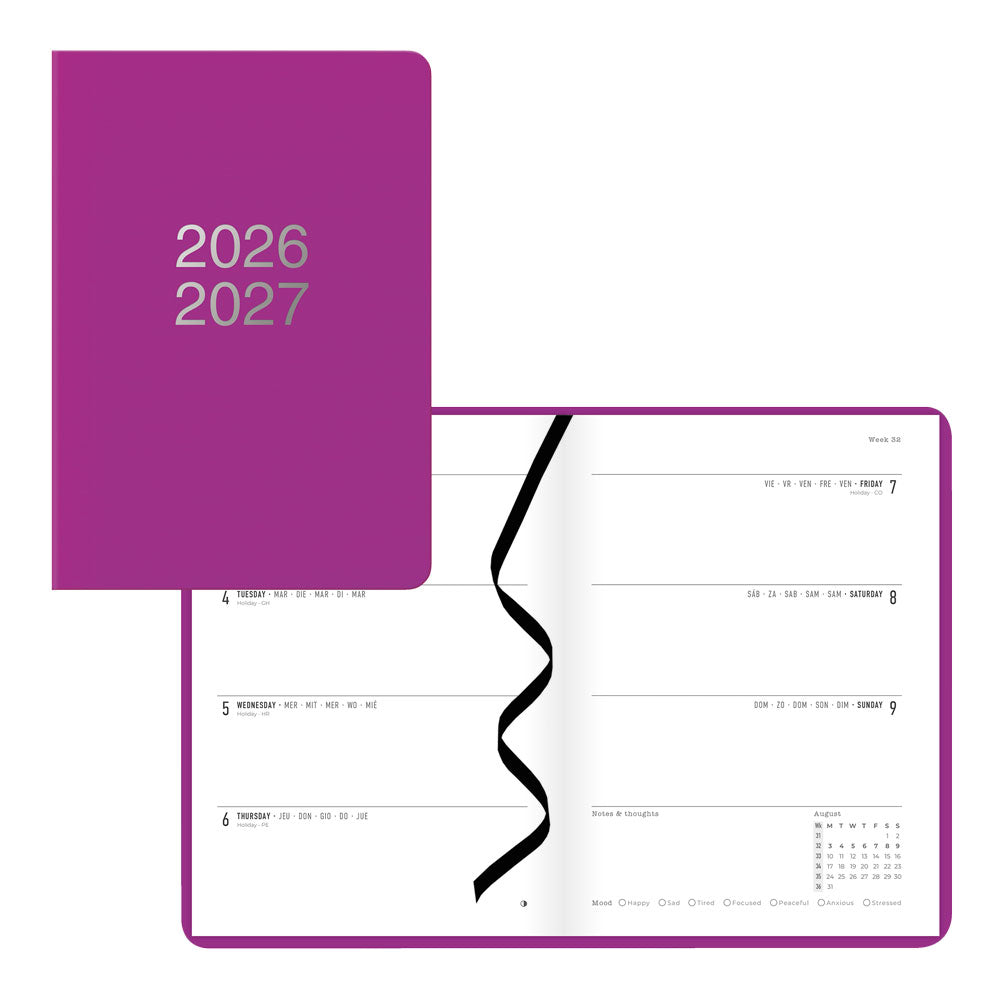 Letts of London Dazzle Academic Weekly Planner, A5, 2026 - 2027 - Multilingual 27-031116 #colour_dazzle-purple