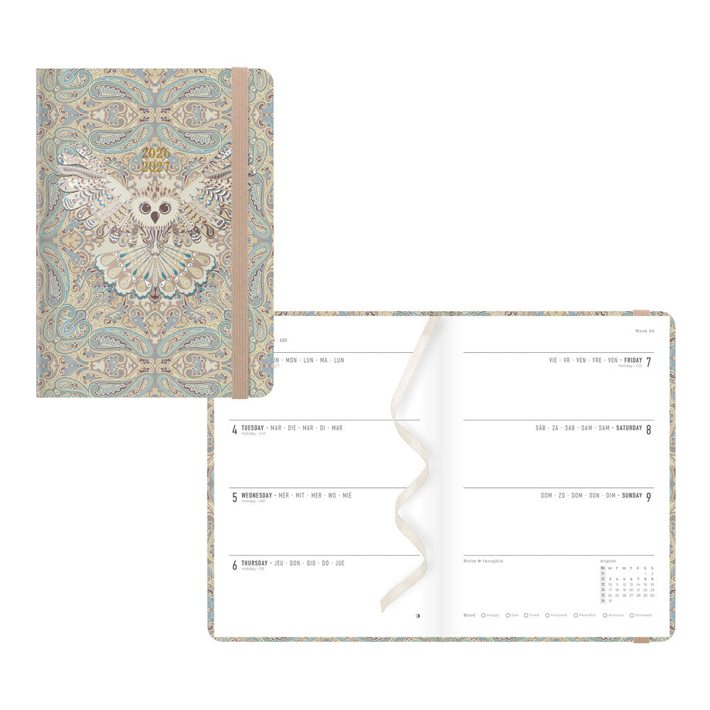 Letts of London Paisley Academic Weekly Planner, A6, 2026 - 2027 - Multilingual 27-031137 #colour_owl