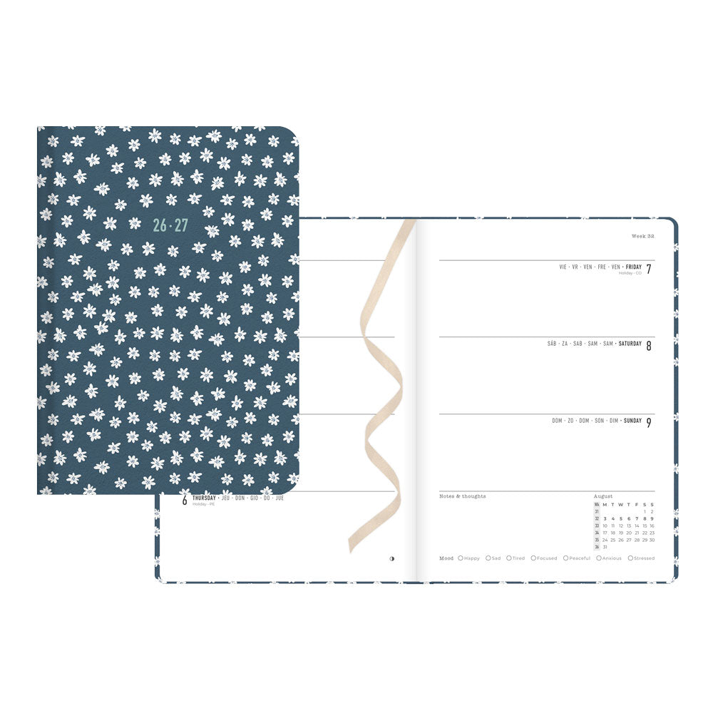 Letts of London Daisies Academic Weekly Planner, A6, 2026 - 2027 - Multilingual 27-031868 #colour_daisies-blue