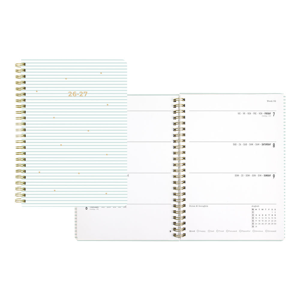 Letts of London Stripes Academic Weekly Planner, A5, 2026 - 2027 - Multilingual 27-031874 #colour_stripes-sky