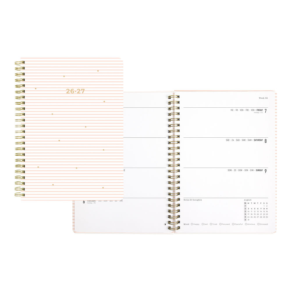 Letts of London Stripes Academic Weekly Planner, A5, 2026 - 2027 - Multilingual 27-031875 #colour_stripes-pink