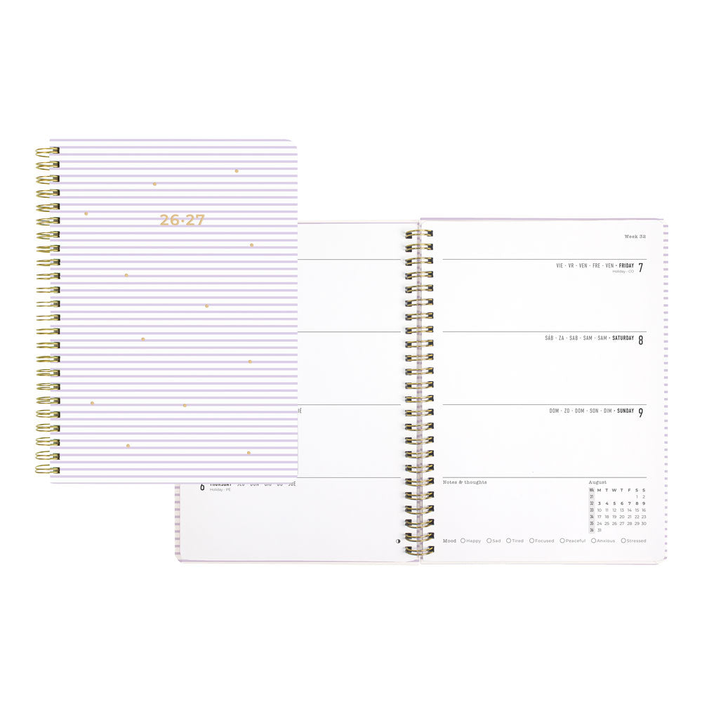 Letts of London Stripes Academic Weekly Planner, A5, 2026 - 2027 - Multilingual 27-031876 #colour_stripes-lilac