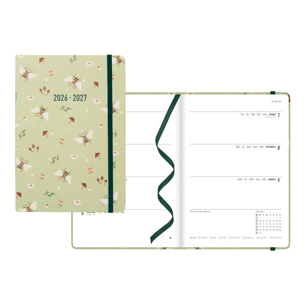 Letts of London Bumblebee Academic Weekly Planner, A5, 2026 - 2027 - Multilingual 27-031906 #colour_bumblebee-sage