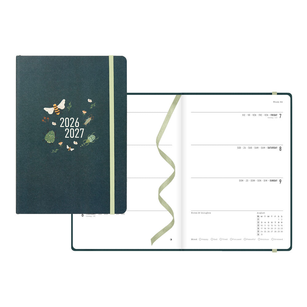 Letts of London Bumblebee Academic Weekly Planner, A5, 2026 - 2027 - Multilingual 27-031907 #colour_bumblebee-forest