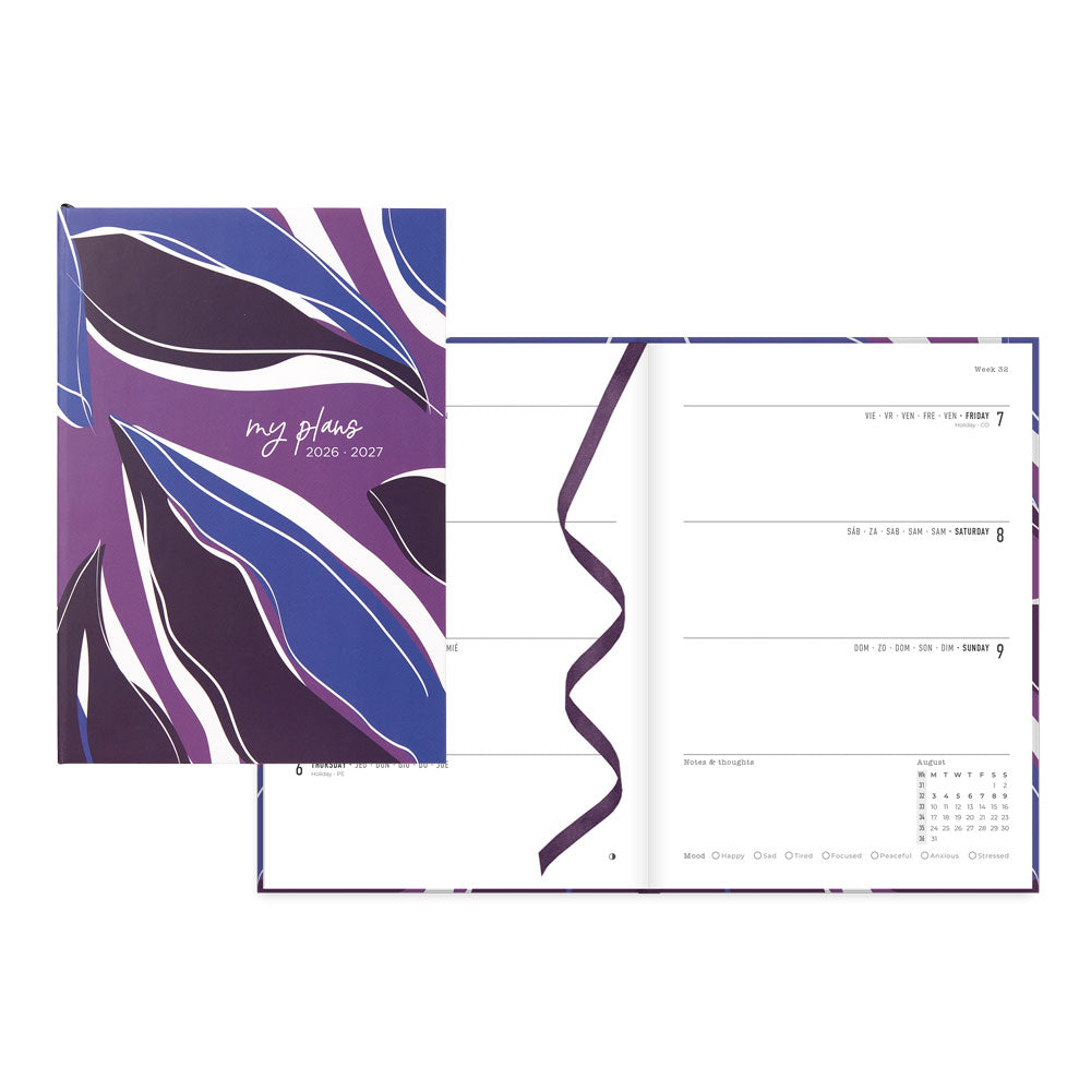 Letts of London Botanics Academic Weekly Planner, A5, 2026 - 2027 - Multilingual 27-031919 #colour_botanics-plum