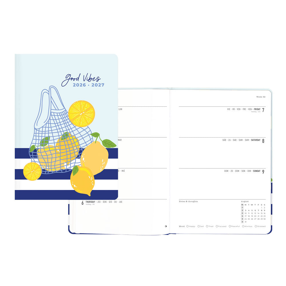 Letts of London Citrus Academic Weekly Planner, A5, 2026 - 2027 - Multilingual 27-031974 #colour_good-vibes