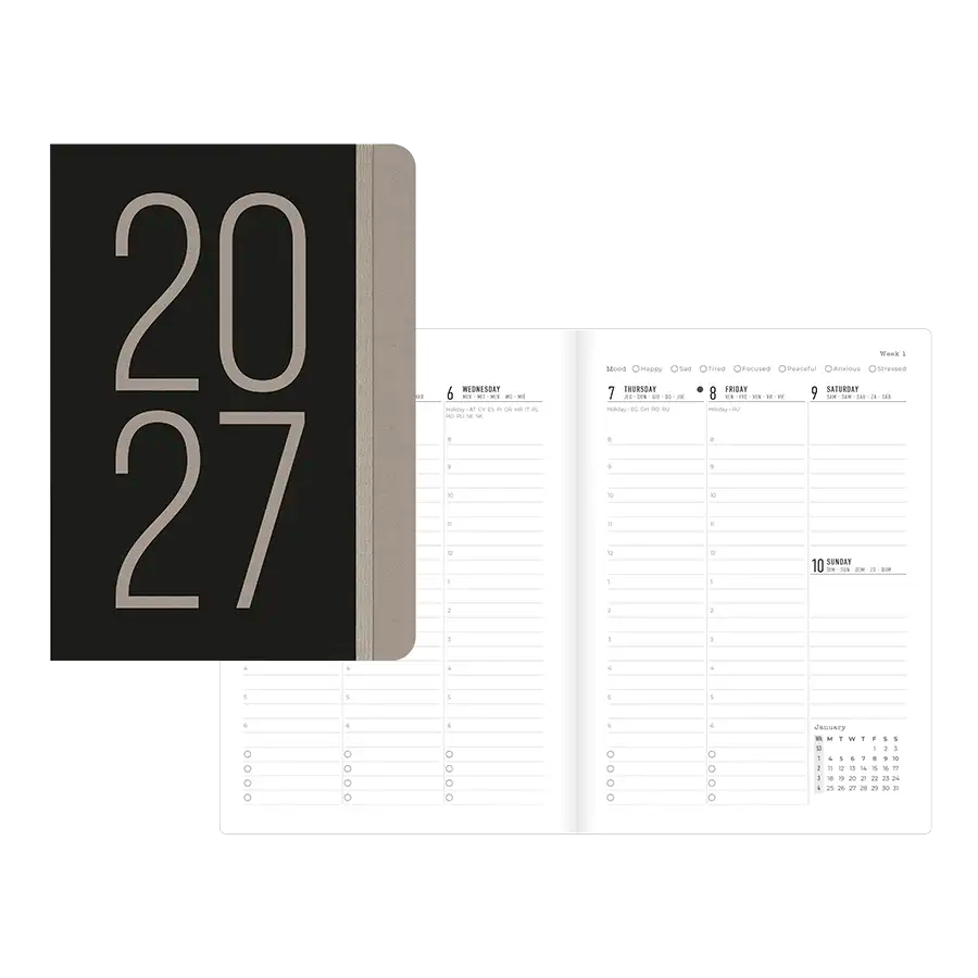 Letts A5 Weekly Planner, Essence, 2027 Black 27-082666 27-082666 #colour_essence-black