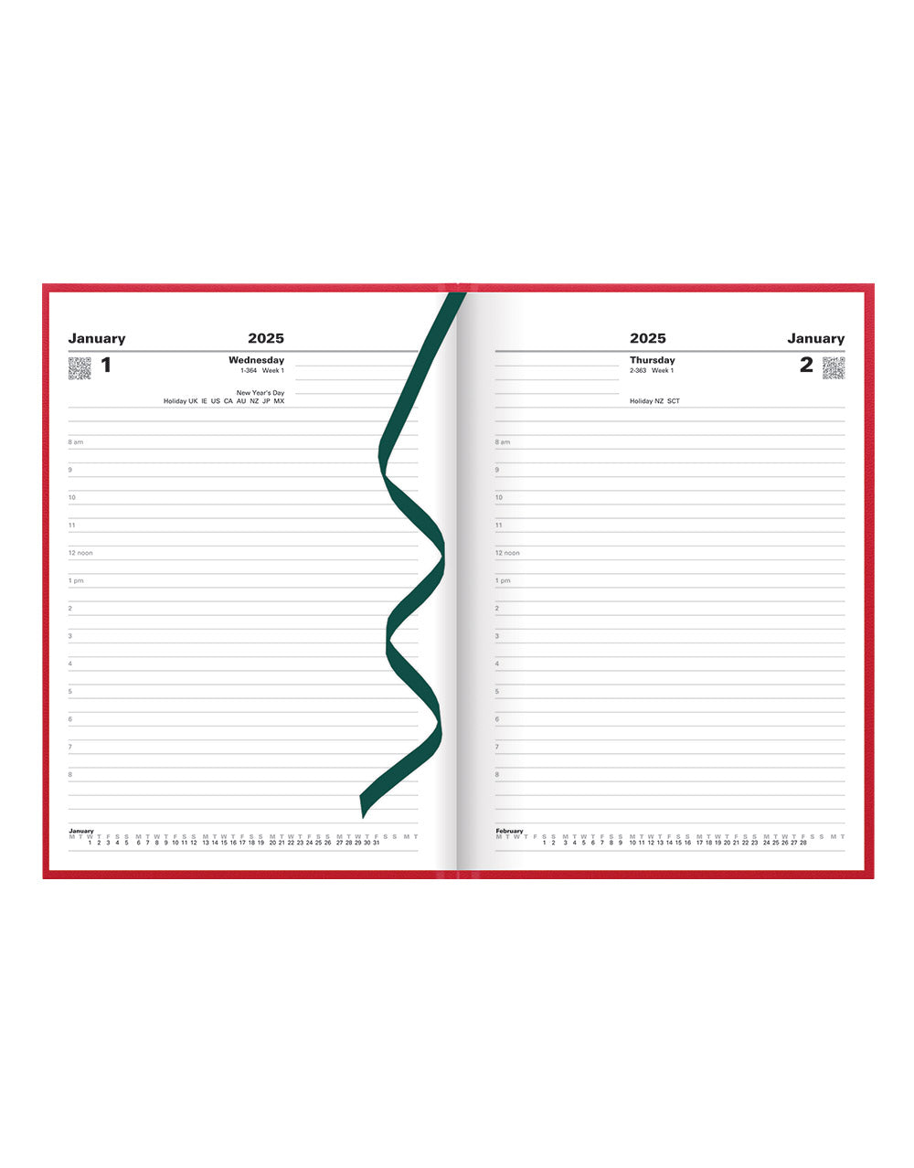 Standard A5 Day to a Page Planner 2025 - English - 25-C10XBY#colour_red