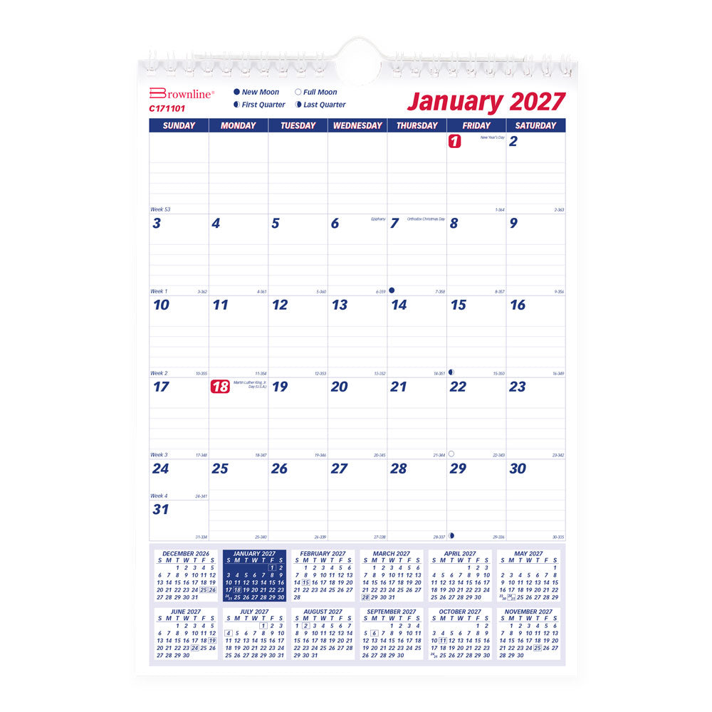 Monthly Wall Calendar, English, 2027 C171101-27 Brownline Canada