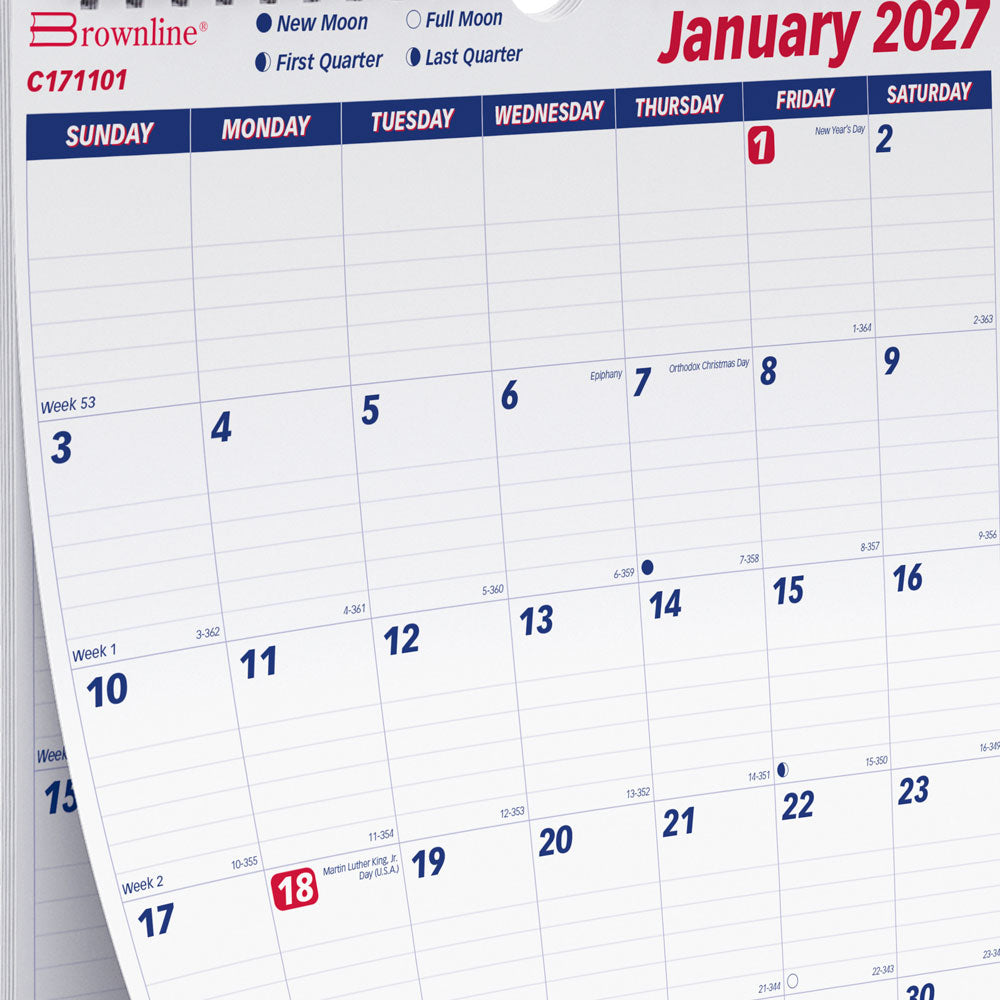 Monthly Wall Calendar, English, 2027 C171101-27 Brownline Canada