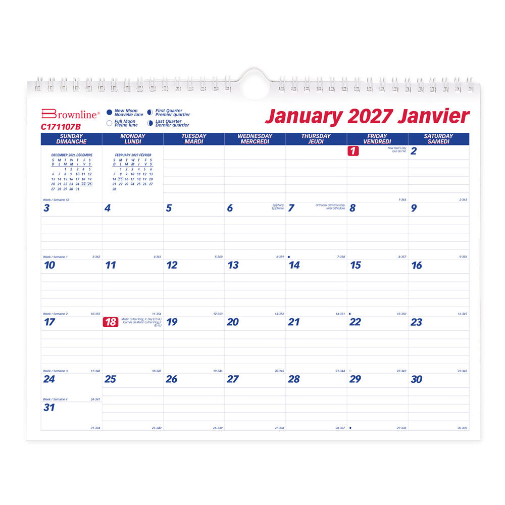 Monthly Wall Calendar, Bilingual, 2027 C171107B-27 Brownline Canada